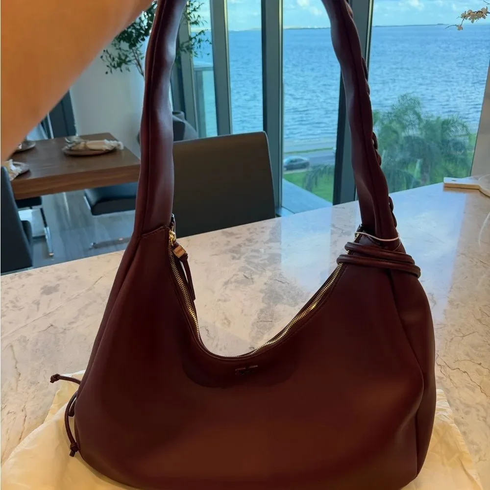 GANNI Burgundy Leather Shoulder and Crossbody Bag